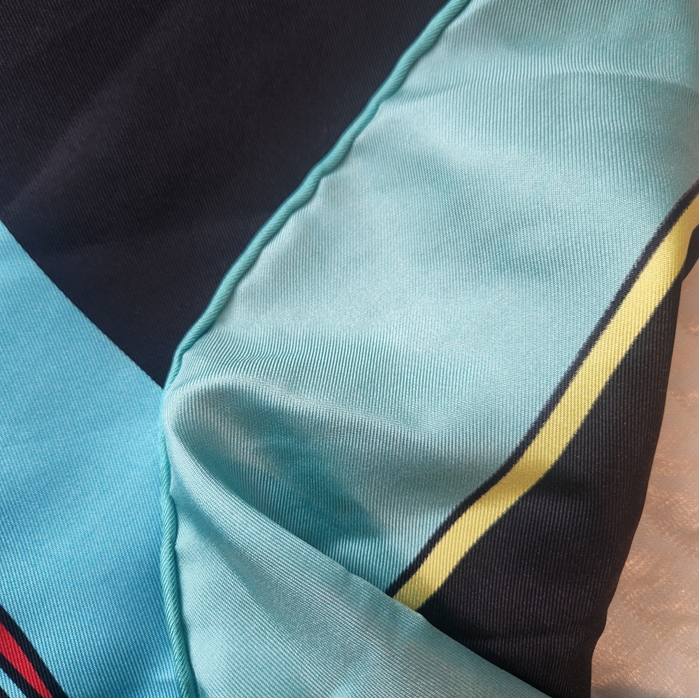 Stylish Blue and Black Scarf with Red Accents - Picture 6 of 9